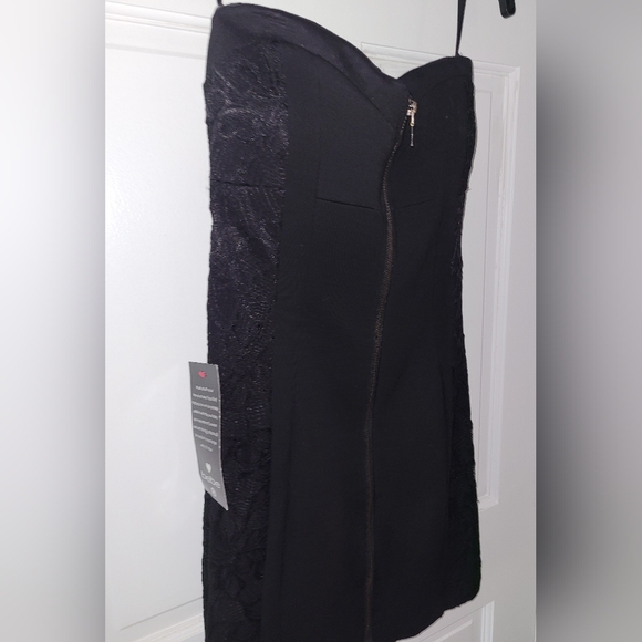 New Bebe Black Mini Dress, Zip Front, Lace Side Panel, Bustier, Size S. - Picture 3 of 11